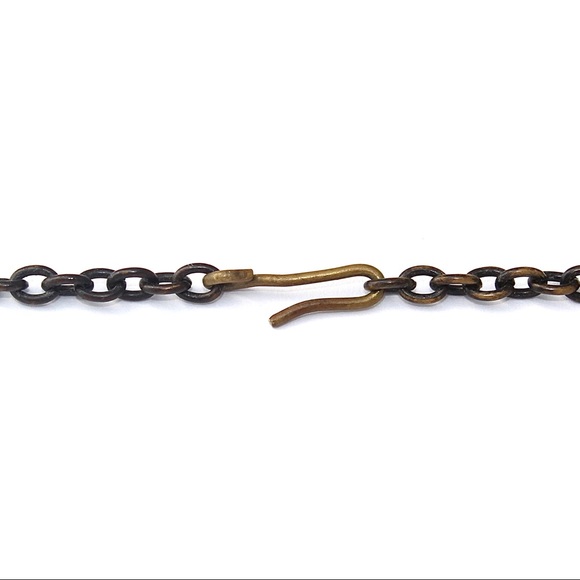 Vintage Brutalist Bronze Pendant Necklace Long Triple Panel Abstract Modernist - Picture 11 of 11